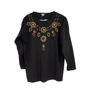 Womens Vintage Ethnic Tribal Bead Top S/M Black 0245 Padded Shoulder